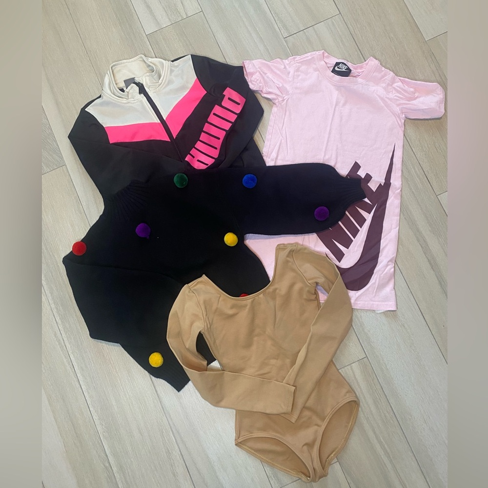 Nike dress puma jacket girls Pom Pom sweater dance gymnastics leotard 6